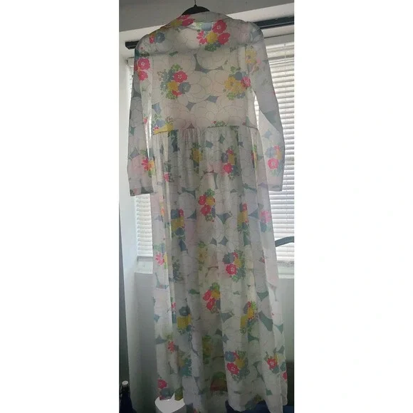 Vtg Warner's Nylon Large Floral Peignoir Set SEMI SHEER SZ 36